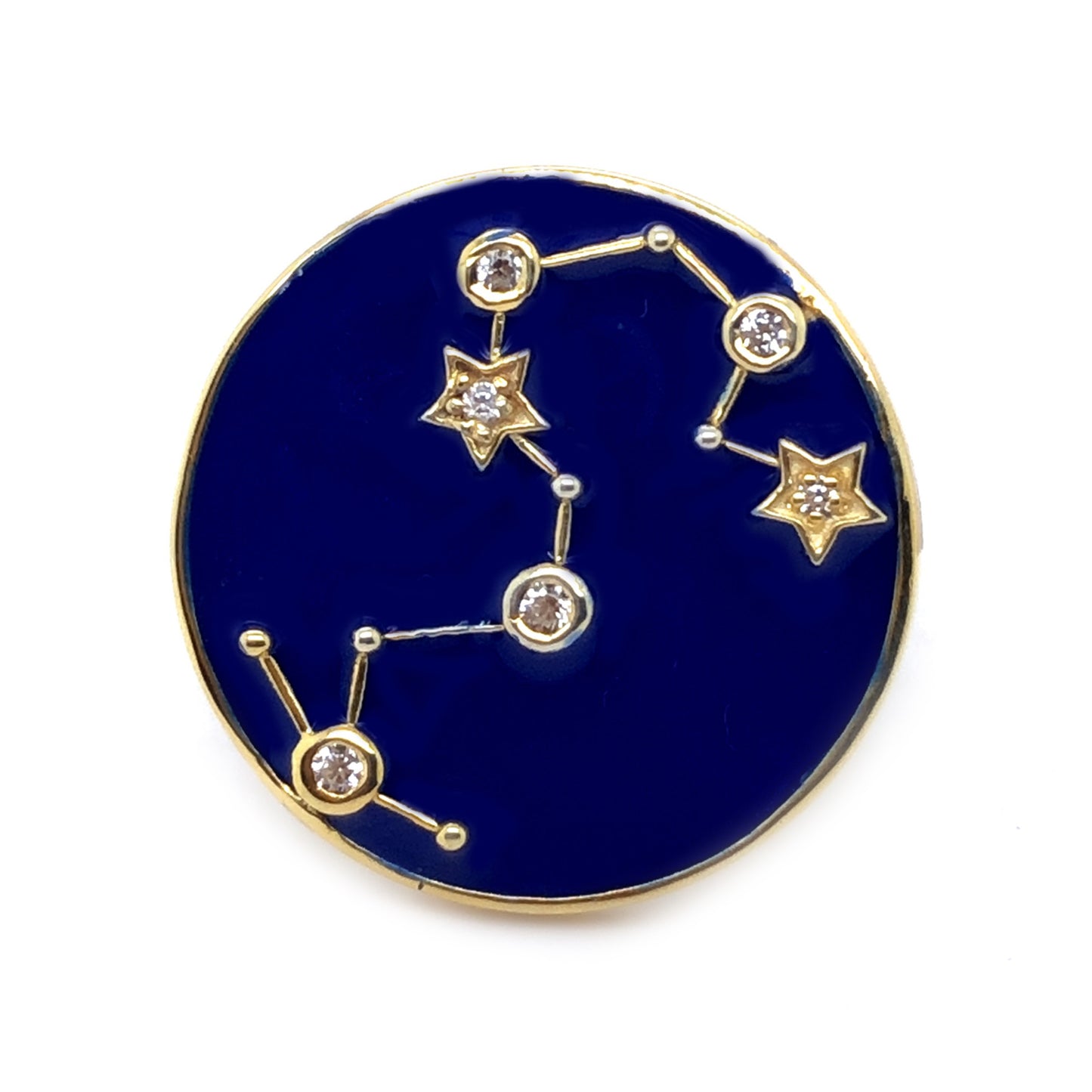 White Zircon With Blue Enamel Zodiac Constellation Ring, 925 Sterling Silver Over Gold Plated Ring, Anniversary Gift, Gift For Her