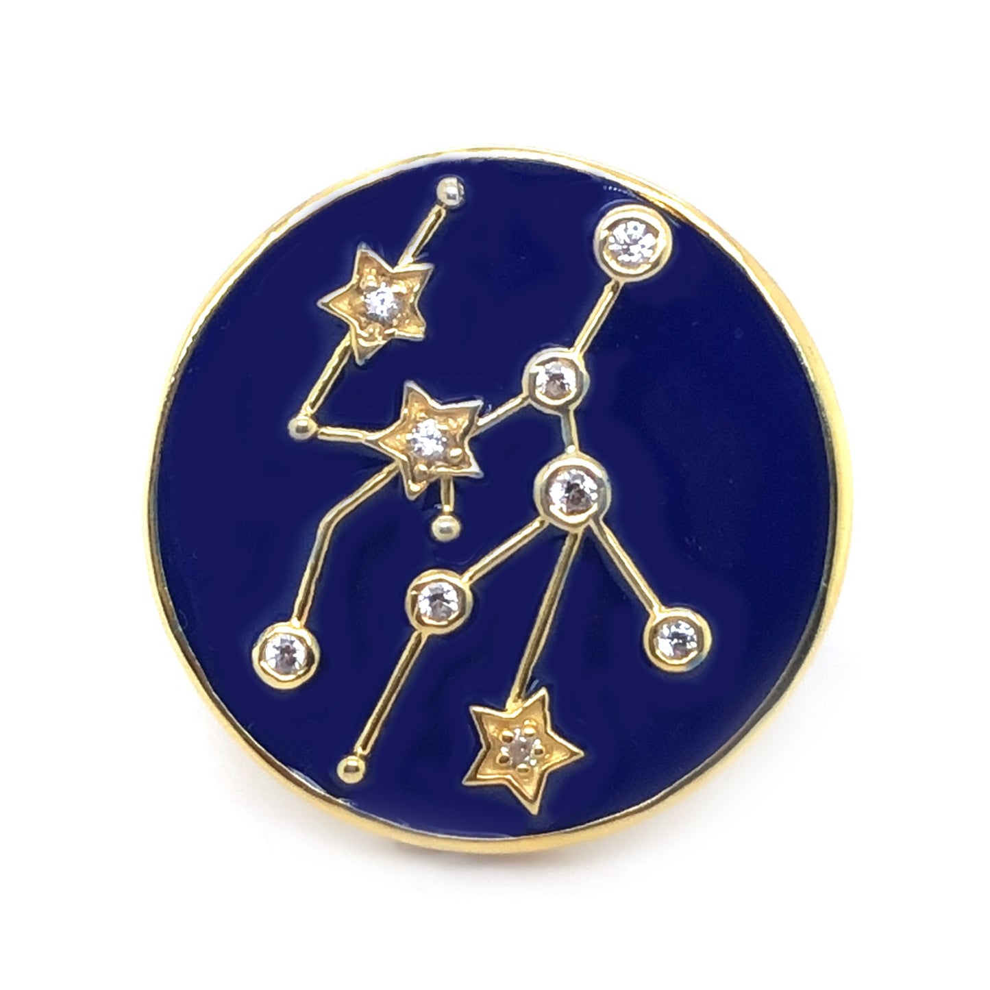 White Zircon With Blue Enamel Zodiac Constellation Ring, 925 Sterling Silver Over Gold Plated Ring, Anniversary Gift, Gift For Her