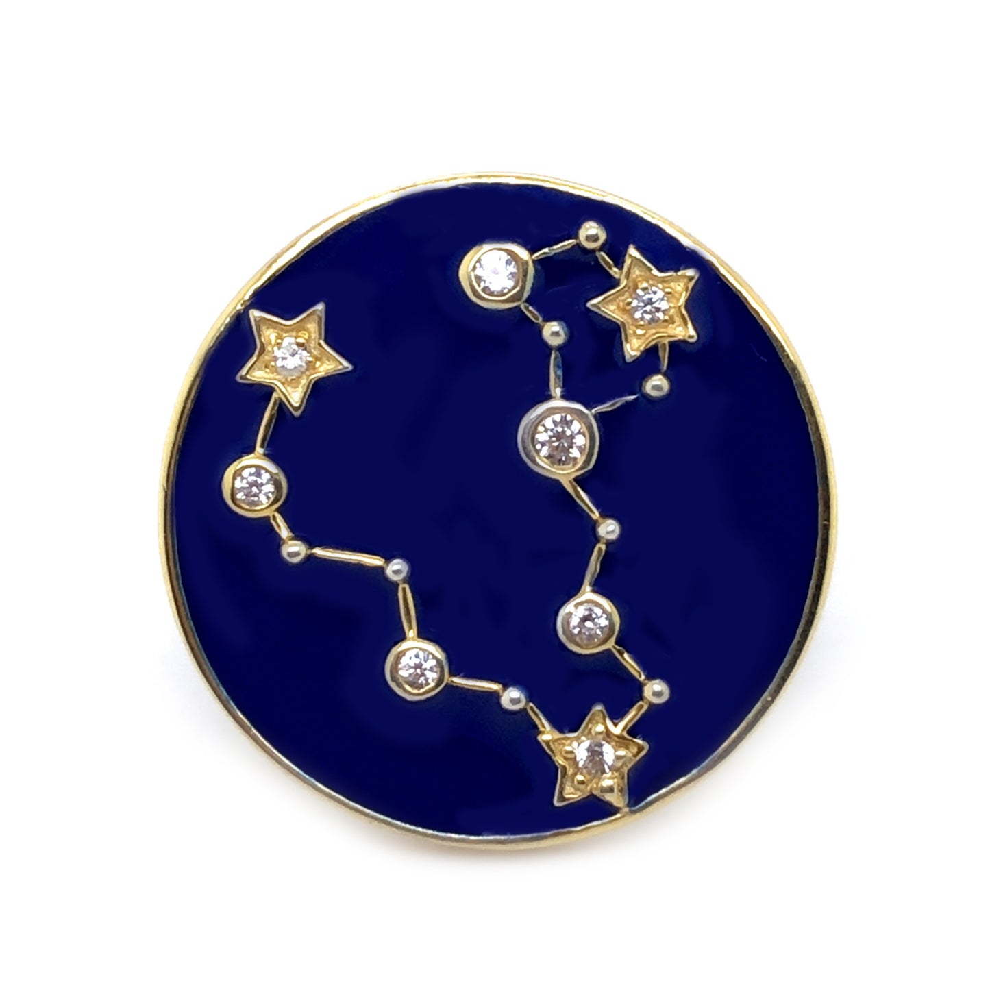 White Zircon With Blue Enamel Zodiac Constellation Ring, 925 Sterling Silver Over Gold Plated Ring, Anniversary Gift, Gift For Her