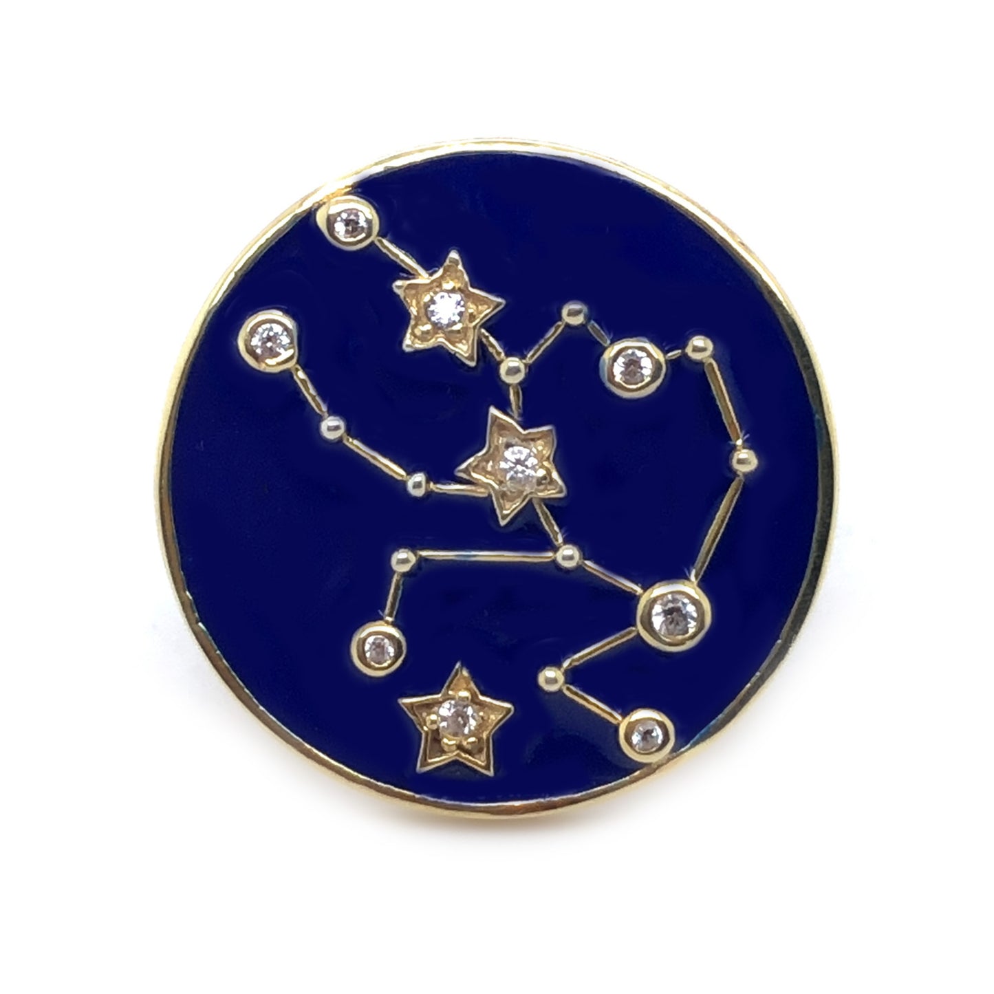 White Zircon With Blue Enamel Zodiac Constellation Ring, 925 Sterling Silver Over Gold Plated Ring, Anniversary Gift, Gift For Her