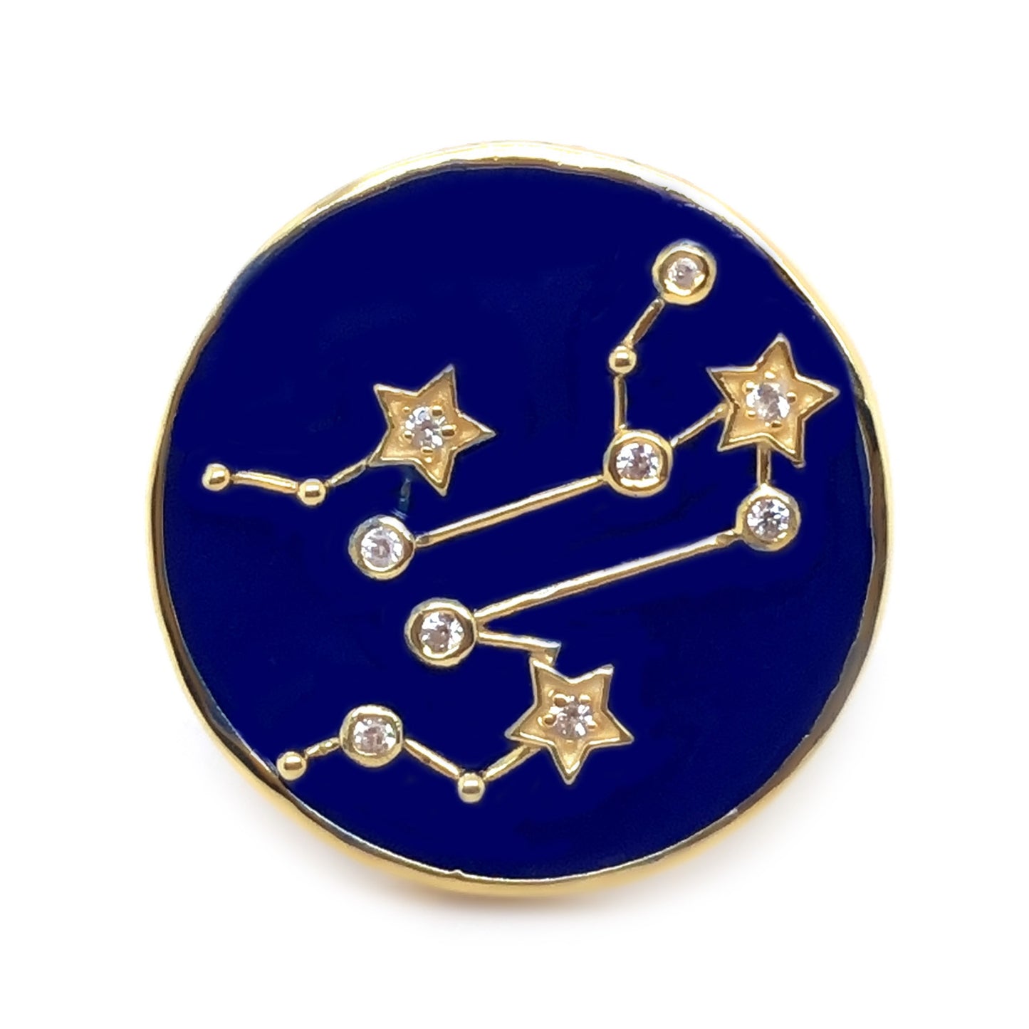 White Zircon With Blue Enamel Zodiac Constellation Ring, 925 Sterling Silver Over Gold Plated Ring, Anniversary Gift, Gift For Her