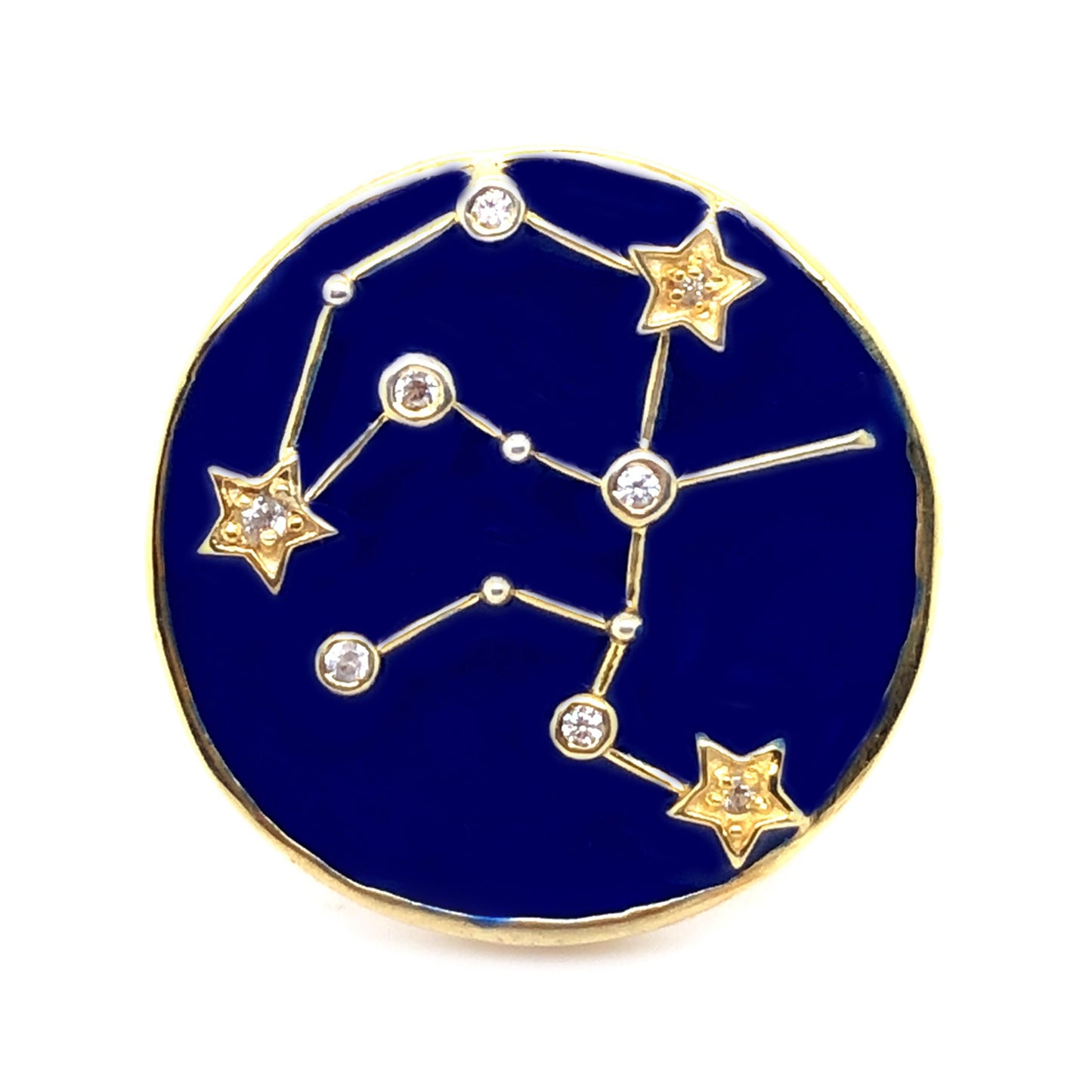 White Zircon With Blue Enamel Zodiac Constellation Ring, 925 Sterling Silver Over Gold Plated Ring, Anniversary Gift, Gift For Her