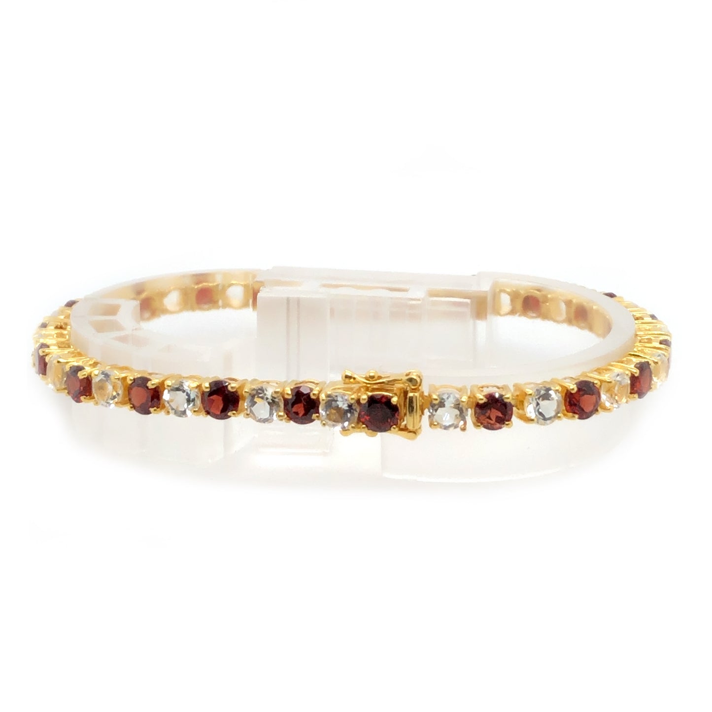 18K Yellow Gold Plated Over Sterling Silver Multi Gemstone Tennis Bracelets