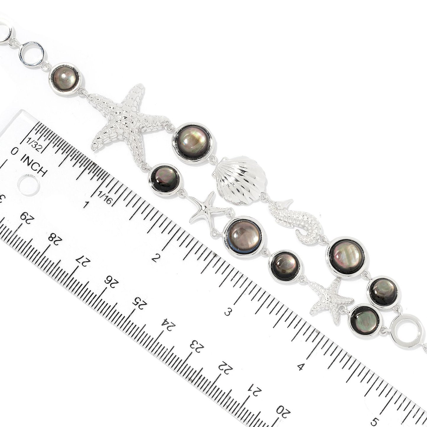 Pinctore Sterling Silver White Mother of Pearl Sea Life 2-Row Bracelet, Women Pearl Bracelet