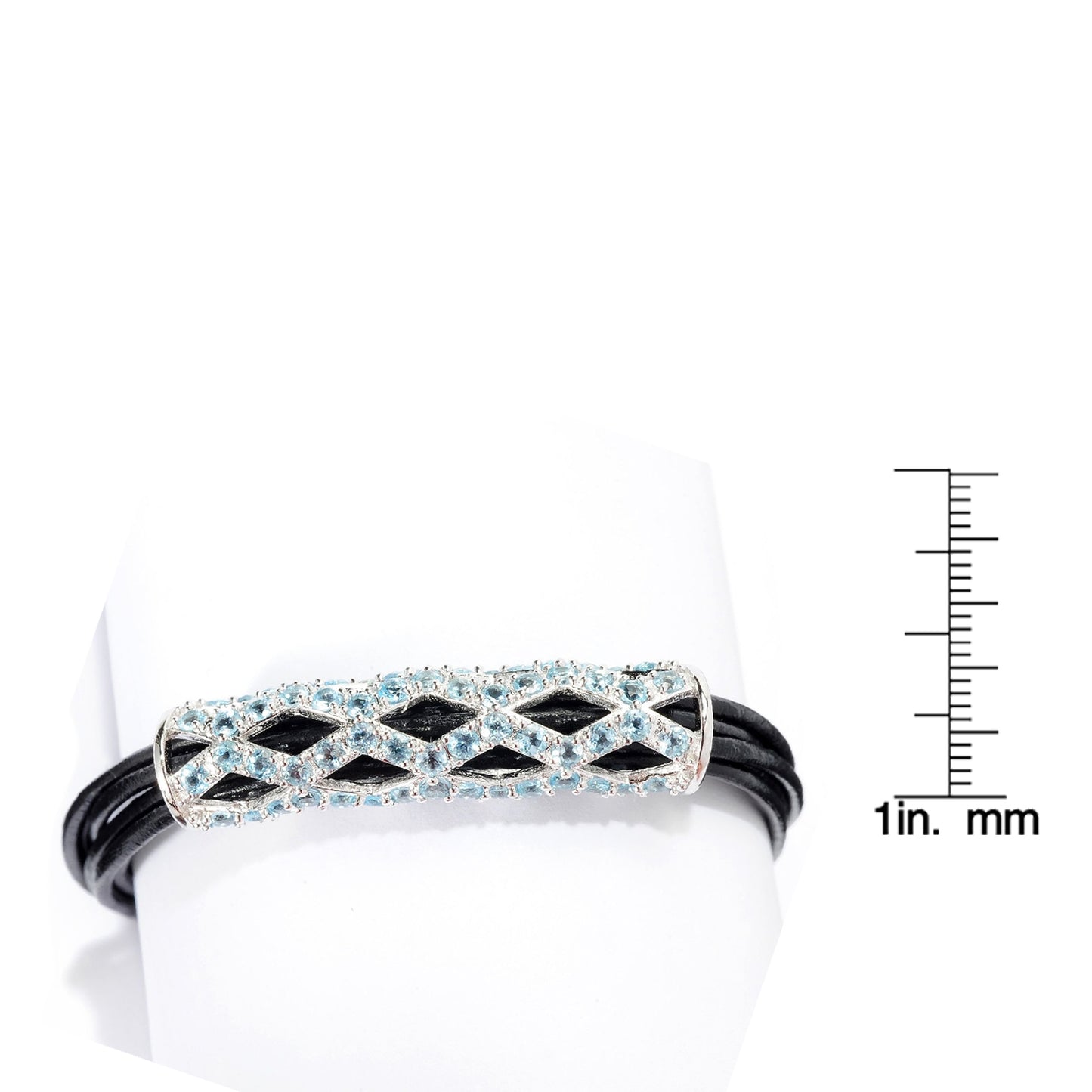 Pinctore Sterling Silver Rhodolite And Swiss Blue Topaz Six-Strand Leather Cord Bracelet
