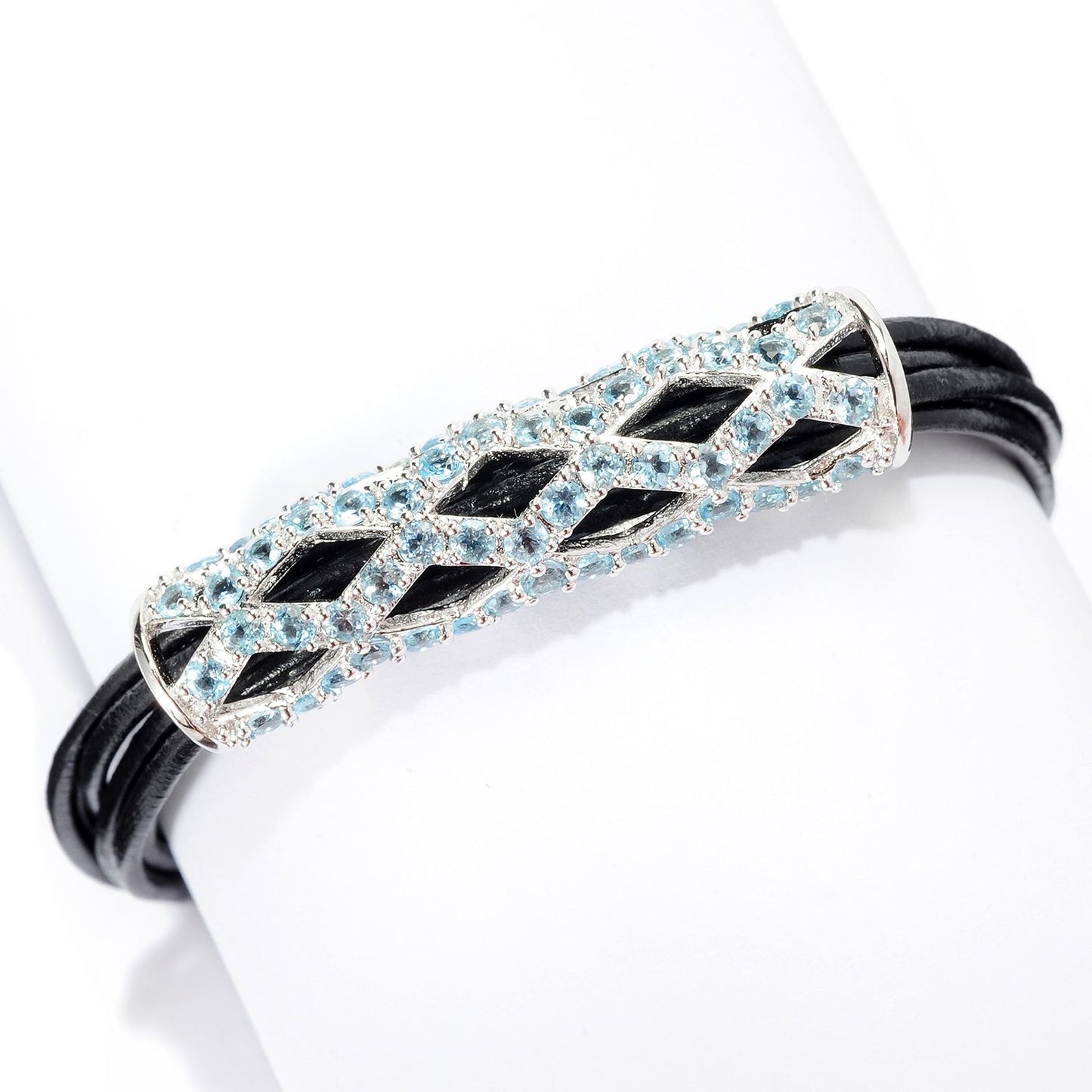 Pinctore Sterling Silver Rhodolite And Swiss Blue Topaz Six-Strand Leather Cord Bracelet