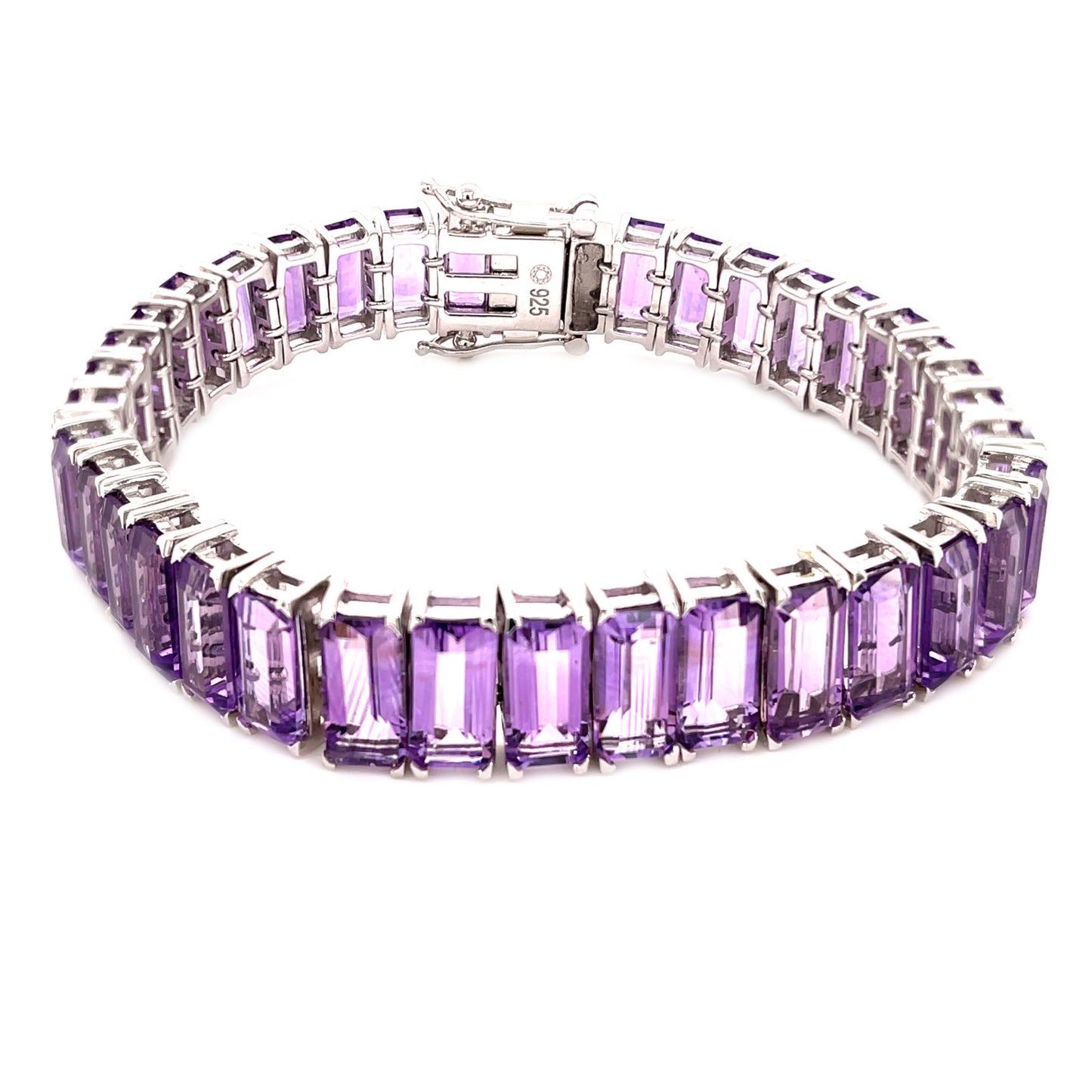 Pinctore Sterling Silver Sky Blue Topaz And Brazilian Amethyst Gemstone Bracelets