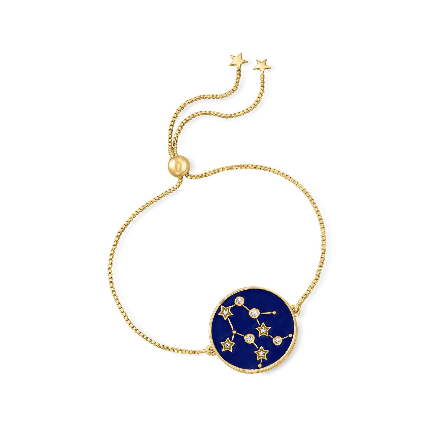 18k Yellow Gold Over Sterling Silver White Zircon And Blue Enamel Zodiac Signs Bolo Bracelets