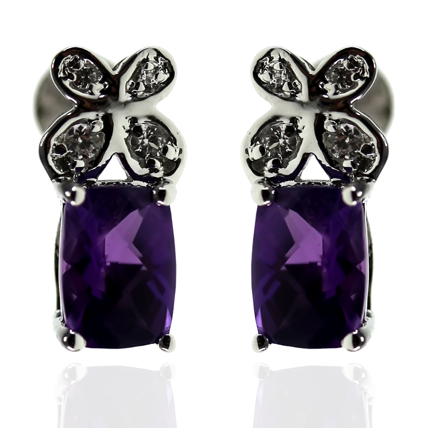 Pinctore Ster Silver Peridot & African Amethyst Butterfly Stud Earrings