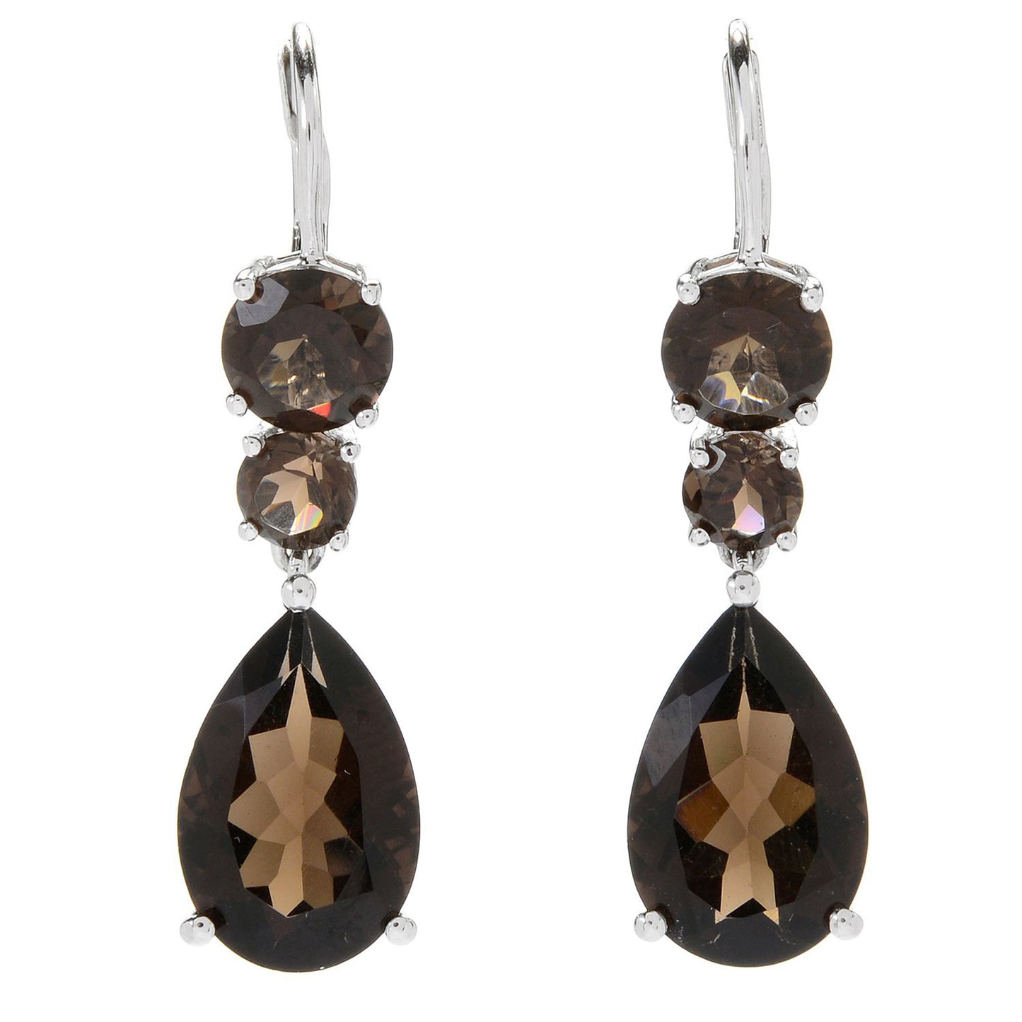 Pinctore Sterling Silver 1.5" Green Amethyst And Smoky Quartz Drop Earrings