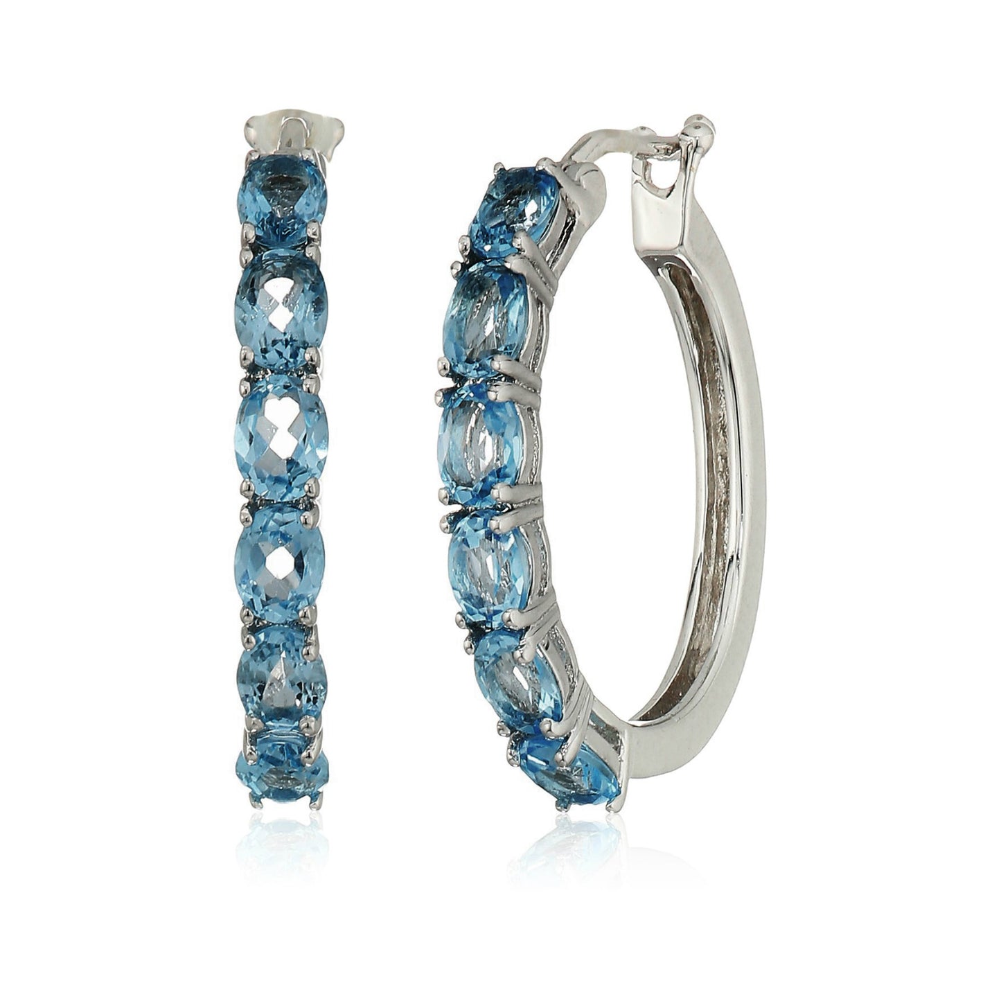 Pinctore Sterling Silver Tanzanite Oval Hoop Earrings, 3/4"