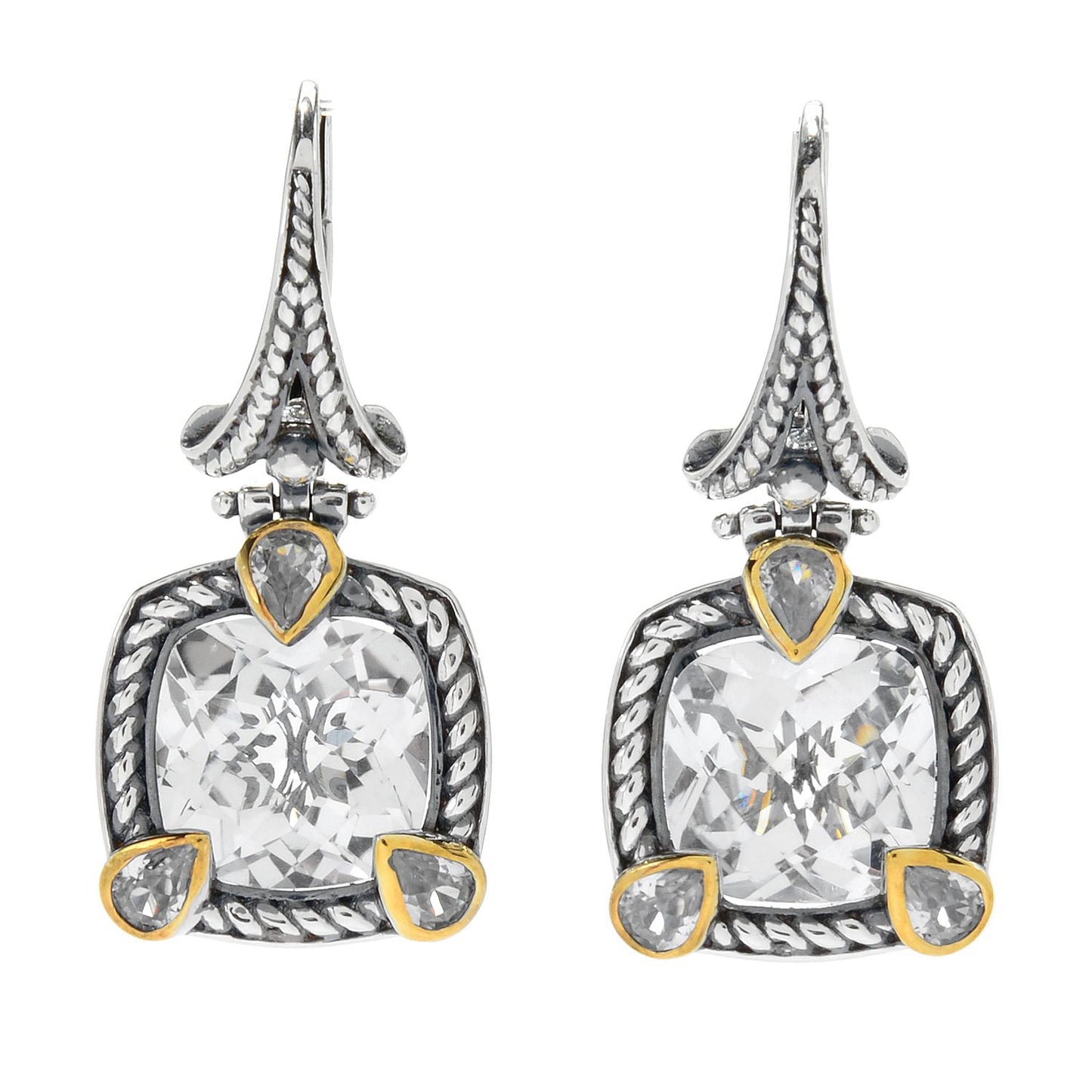 Pinctore Sterling Silver 1.25" 10mm Pink Amethyst & White Zircon Drop Earrings