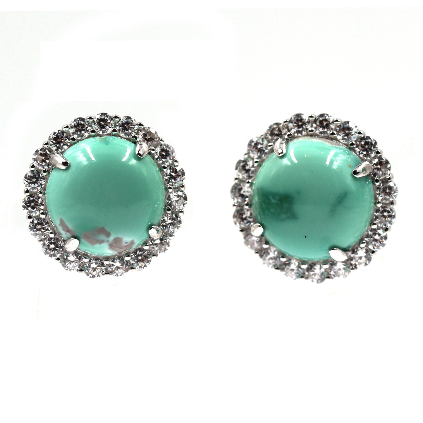 925 Sterling Silver White Buffalo,White CZ Gemstone Stud Earrings