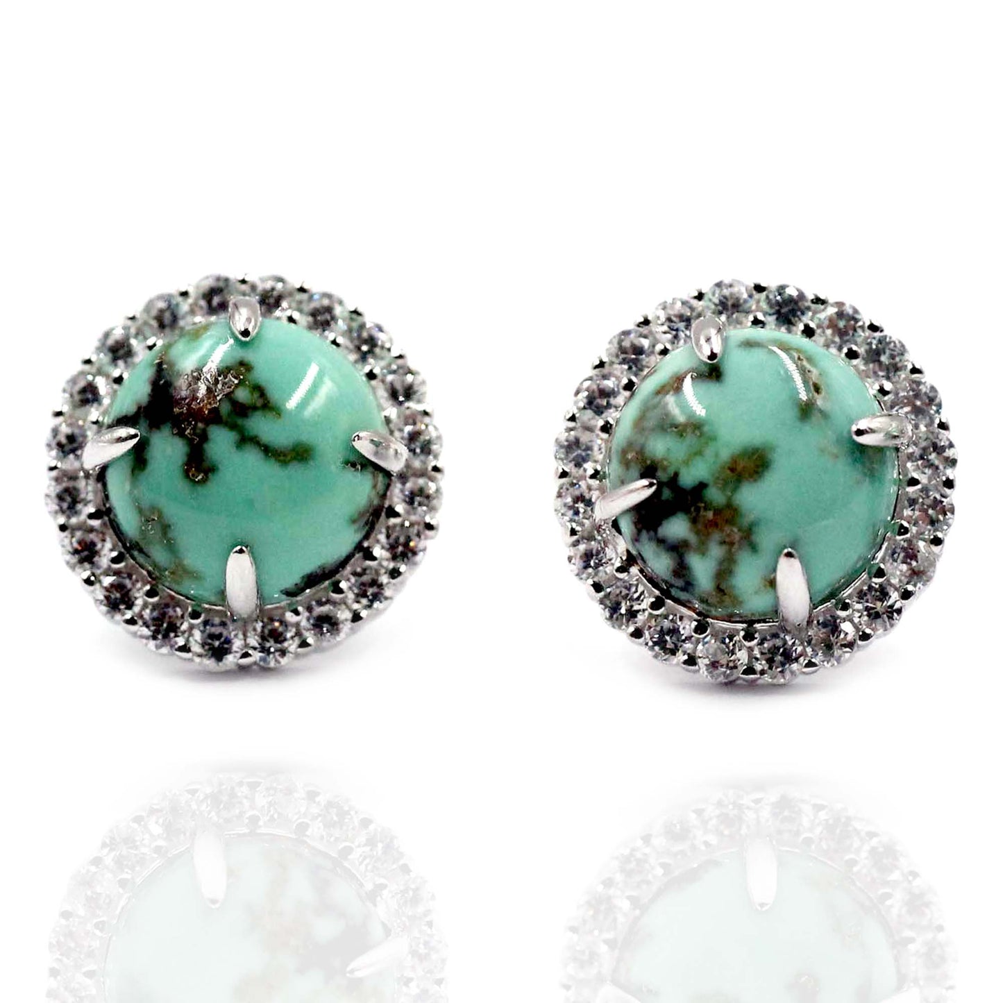 925 Sterling Silver White Buffalo,White CZ Gemstone Stud Earrings