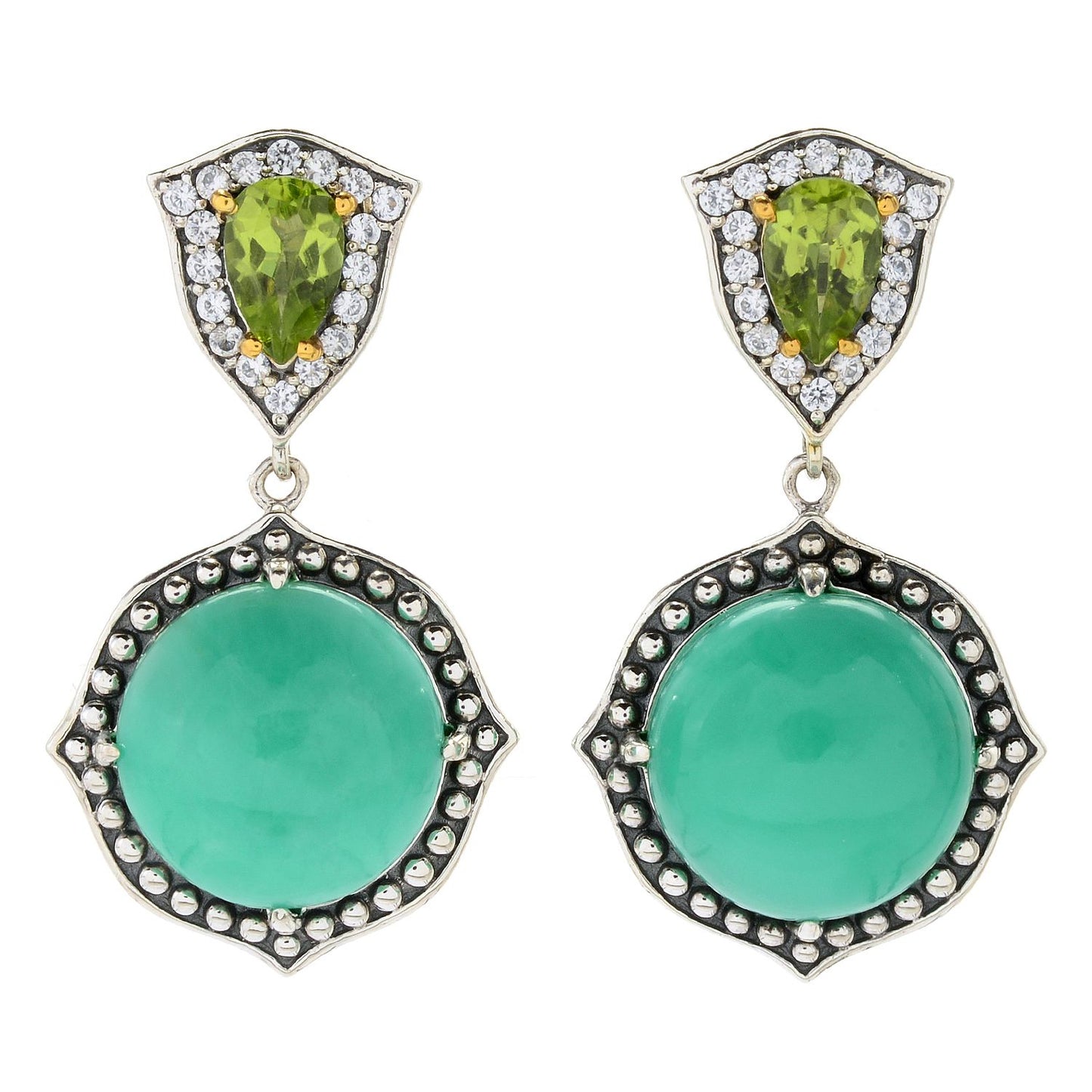 Pinctore Sterling Silver 1.25" 14mm Round Multi Gemstone Halo Drop Earrings