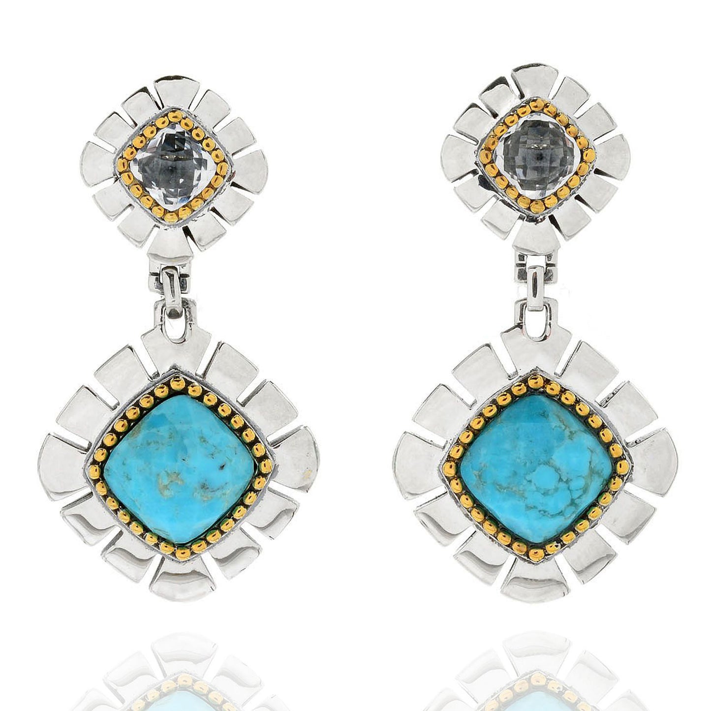 925 Sterling Silver Tyrone Turquoise, Pink Amethyst Earrings
