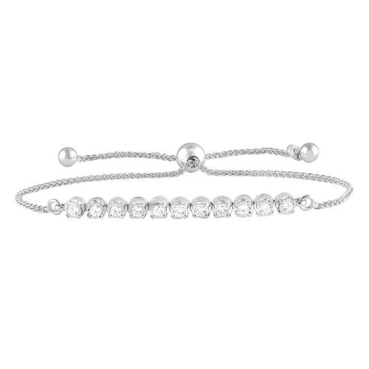 925 Sterling Silver Bolo Bracelet with 0.50 cttw Natural Diamonds – Ideal for Women