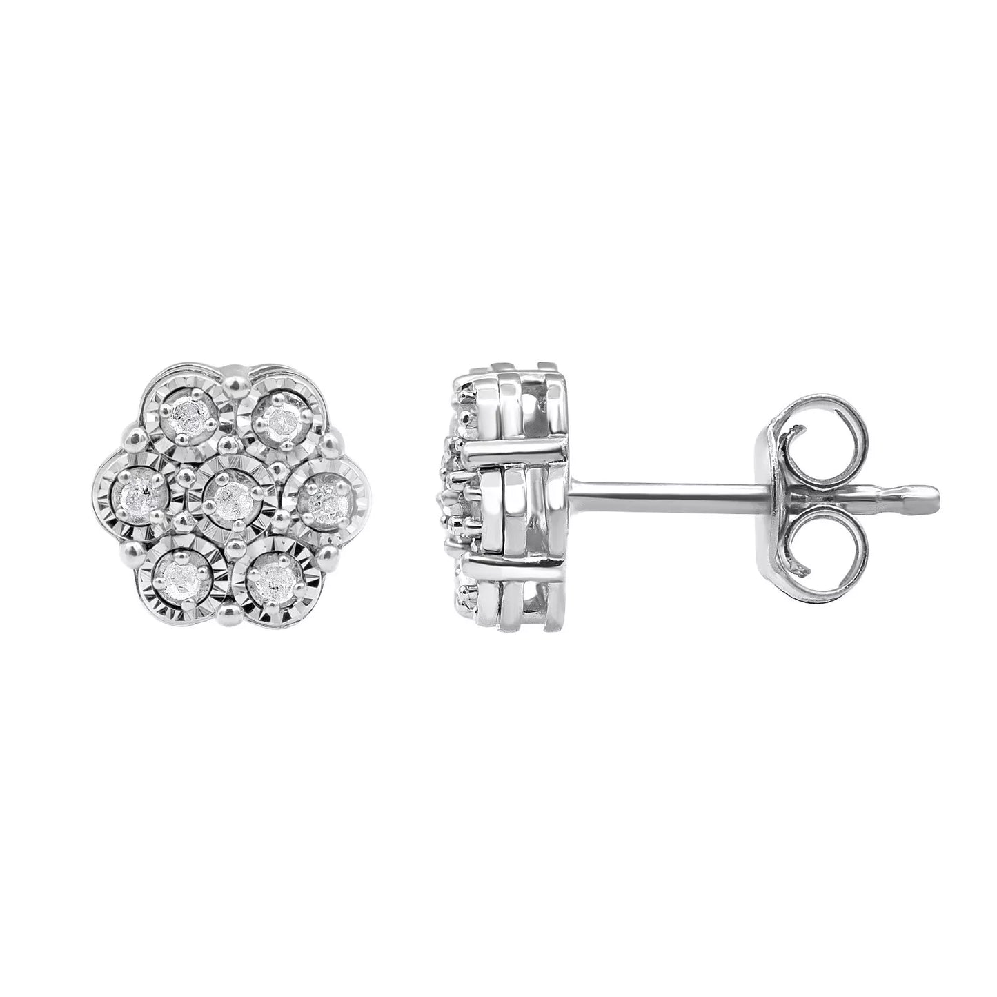 Sophisticated Sterling Silver Stud Earrings Featuring 0.10 cttw Natural Diamonds – For Women