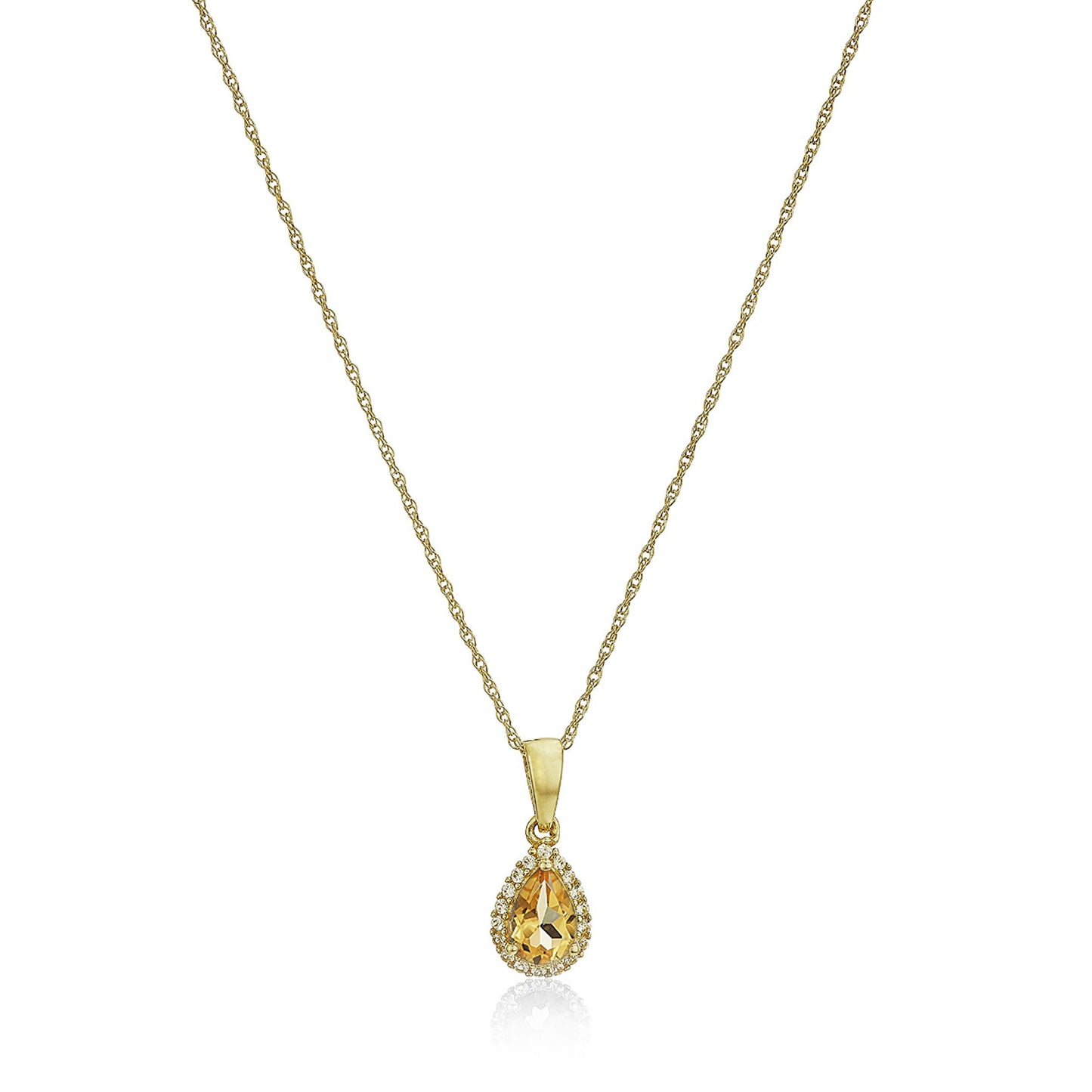 10k Gold Multi Gemstone Option and Created White Sapphire Pear Halo Pendant Necklace