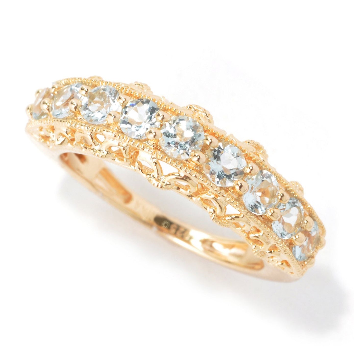 Pinctore 18K Yellow Gold o/Silver 1.18ctw Chrome Diopside Nine Stone Band Rings