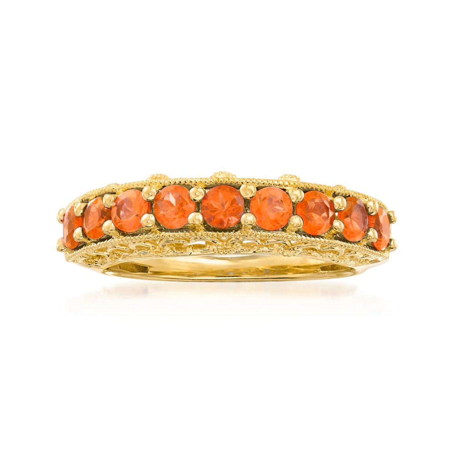 Pinctore 18K Yellow Gold o/Silver 1.18ctw Chrome Diopside Nine Stone Band Rings