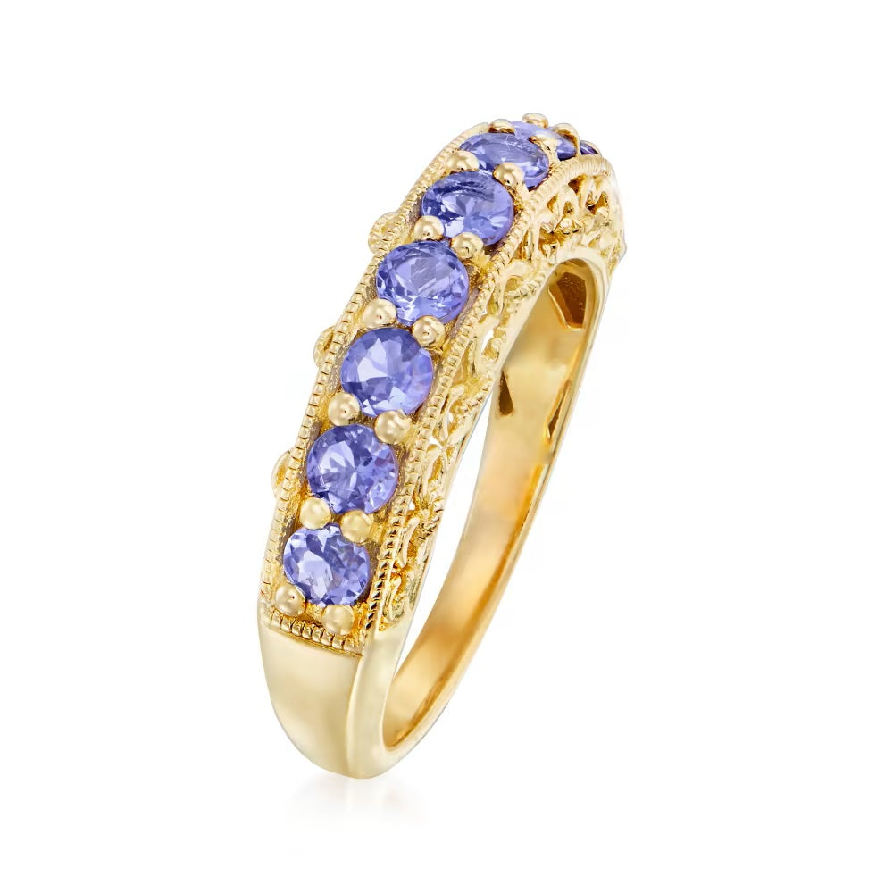 Pinctore 18K Yellow Gold o/Silver 1.18ctw Chrome Diopside Nine Stone Band Rings