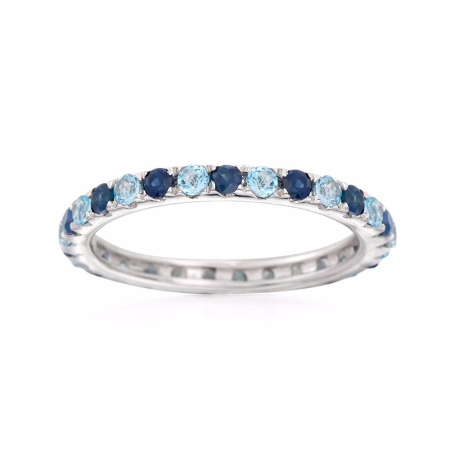925 Sterling Silver London Blue Topaz Gemstone Eternity Band Rings