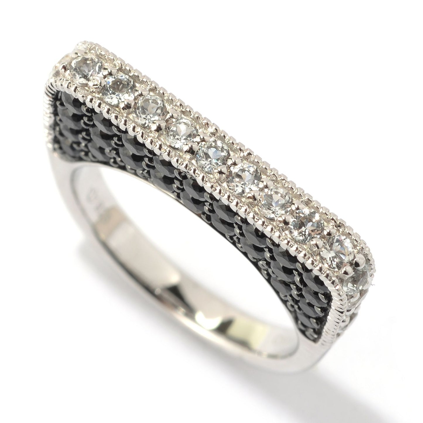 Sterling Silver Citrine & Black Spinel Flat Top Stack Band Ring