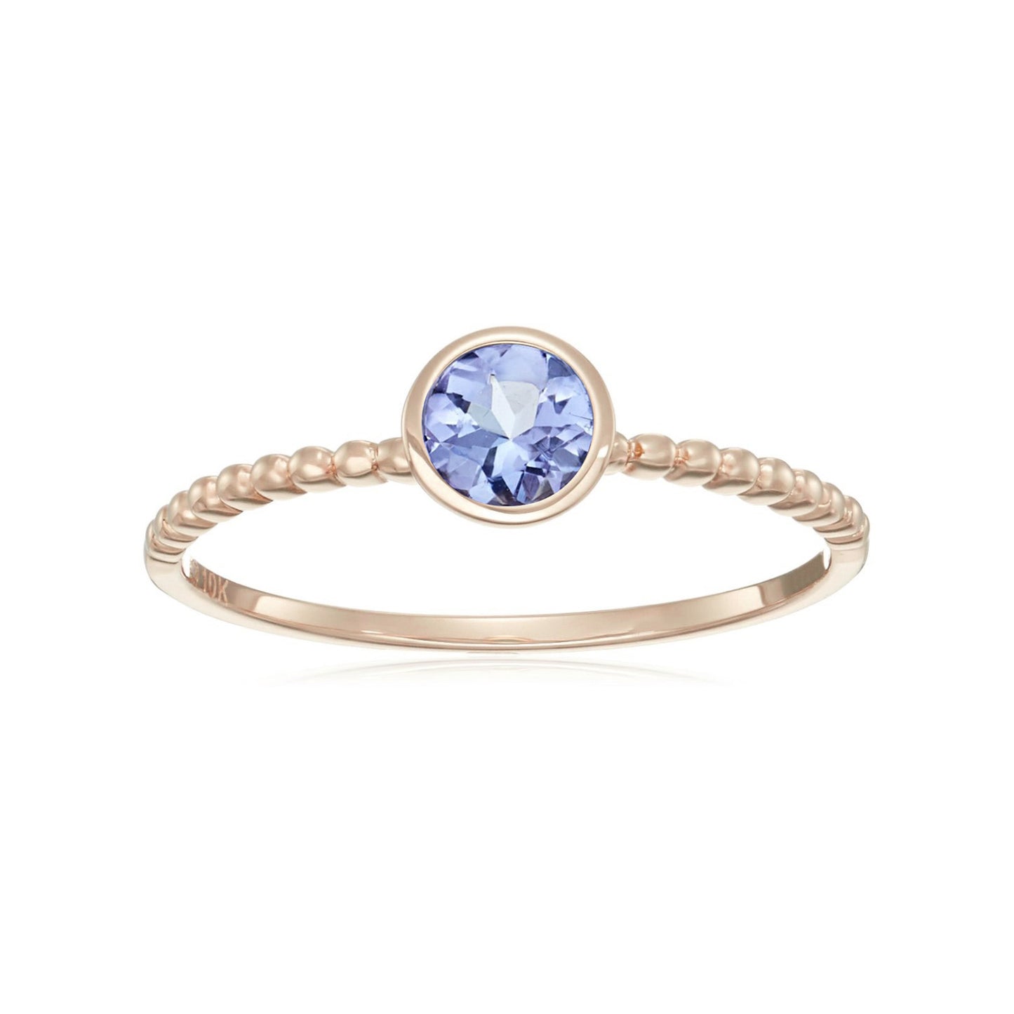 10k Multi Gemstone Option Solitaire Beaded Shank Stackable Ring