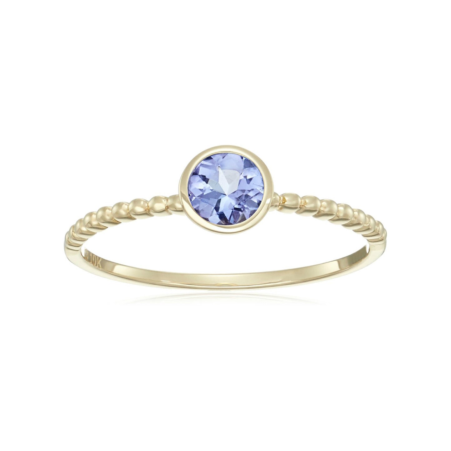 10k Multi Gemstone Option Solitaire Beaded Shank Stackable Ring