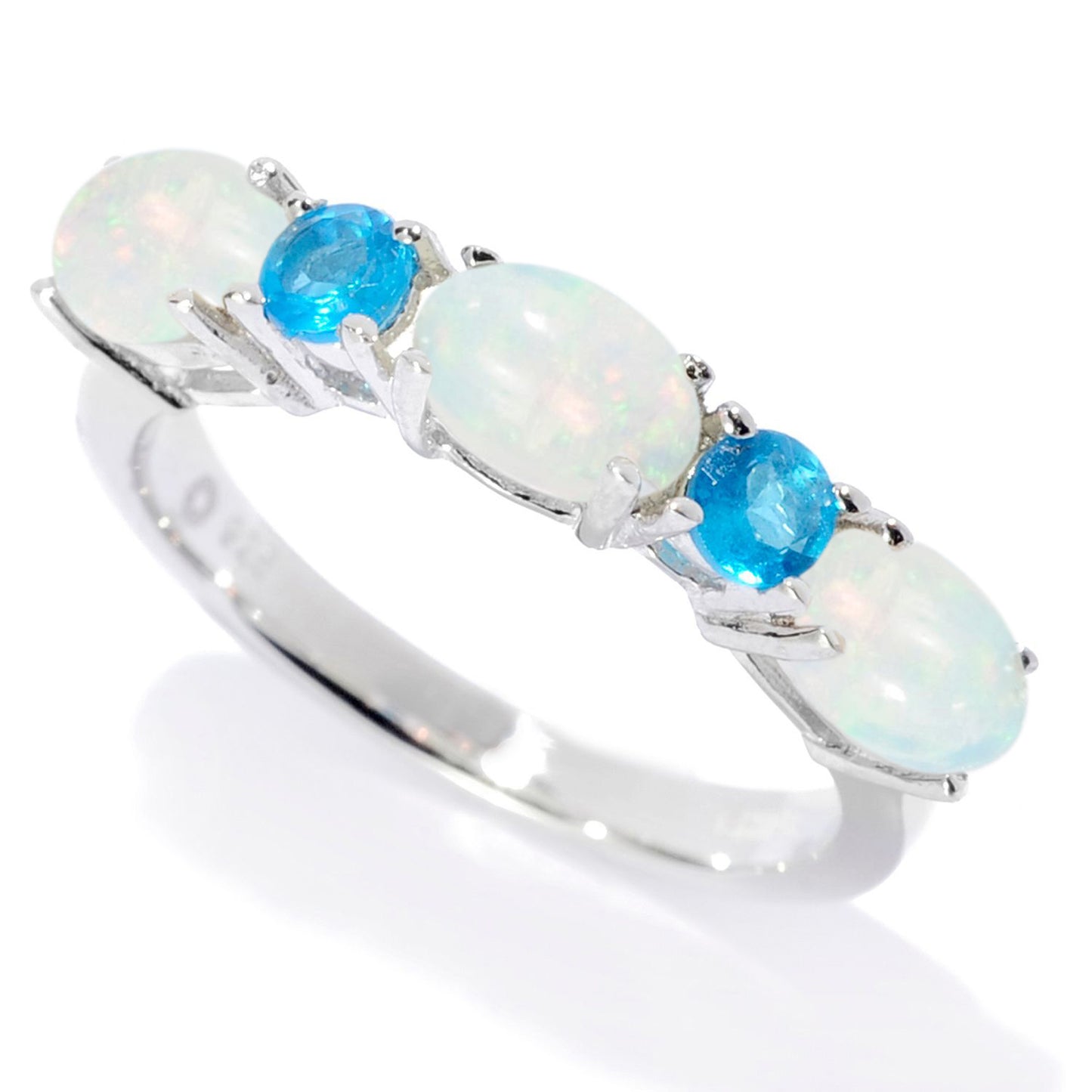Pinctore Sterling Silver Ethiopian Opal & Rhodolite Garnet 5-Stone Band Ring