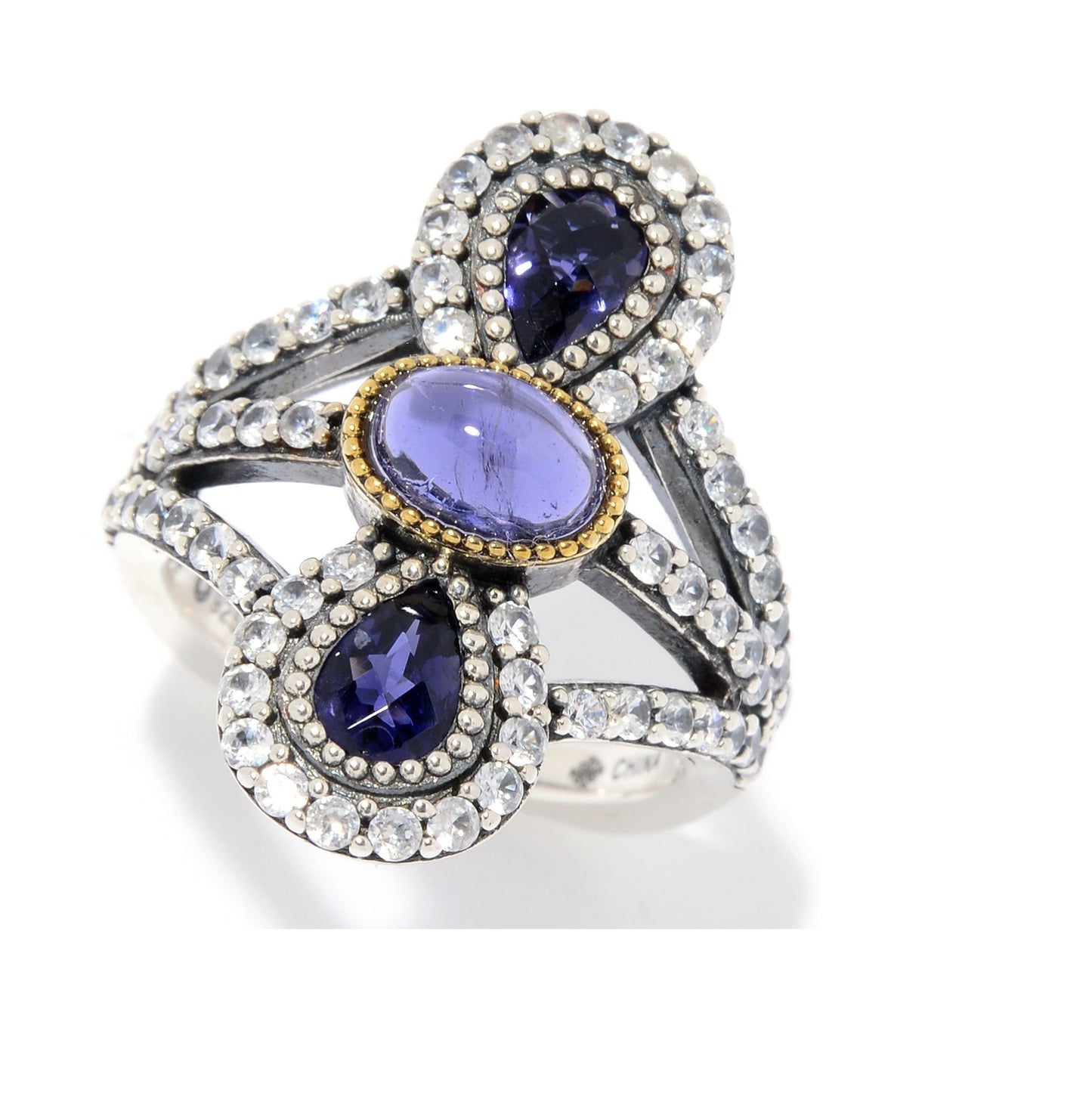 Pinctore Sterling Silver Rhodolite Garnet & White Zircon Split Shank Ring For Women's And Girls