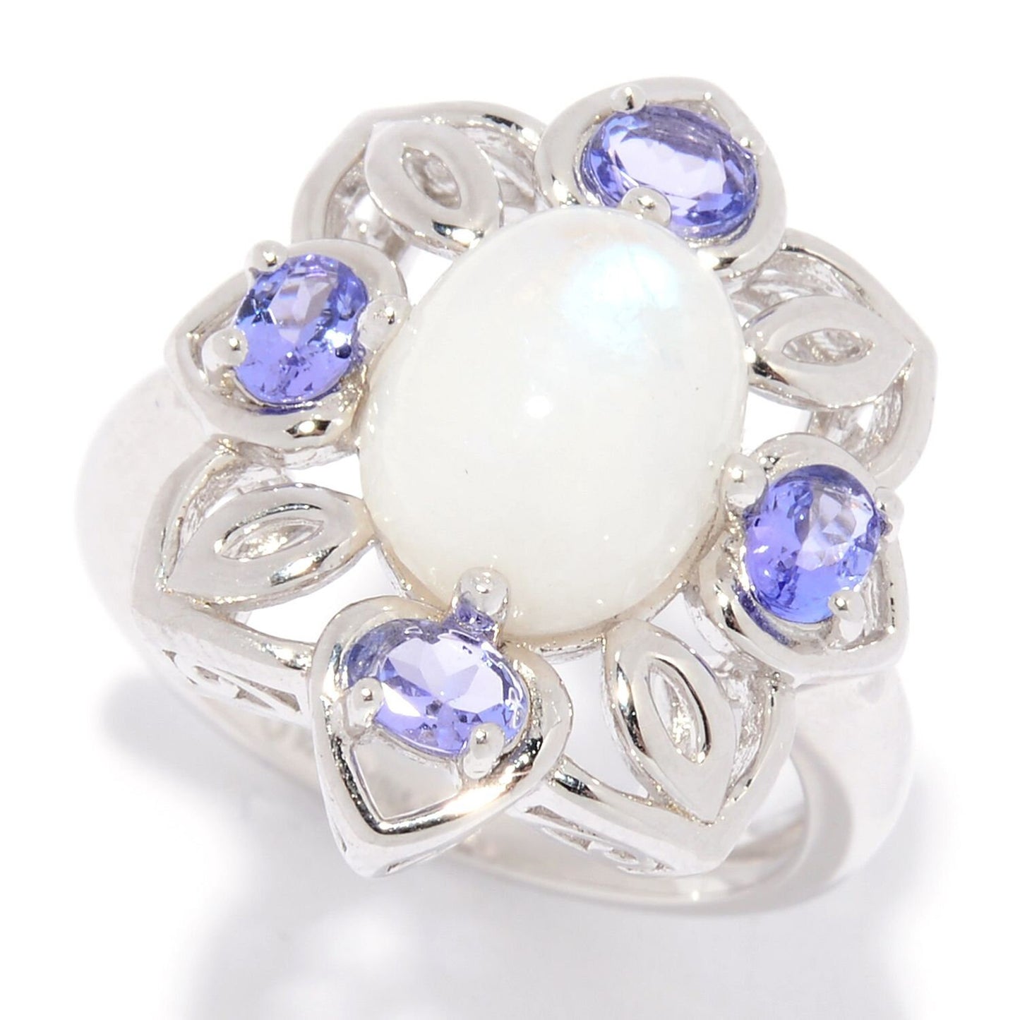 925 Sterling Silver Rainbow Moonstone and Tanzanite Gemstone Solitaire Rings