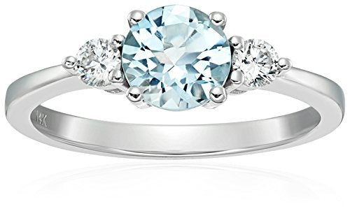 14k White Gold Aquamarine And Diamond 3-stone Engagement Ring, Size 7 (1/5cttw, H-I Color, SI2 Clarity), Size 7