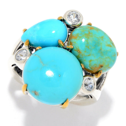 925 Sterling Silver Turquoise 3-Stone Ring