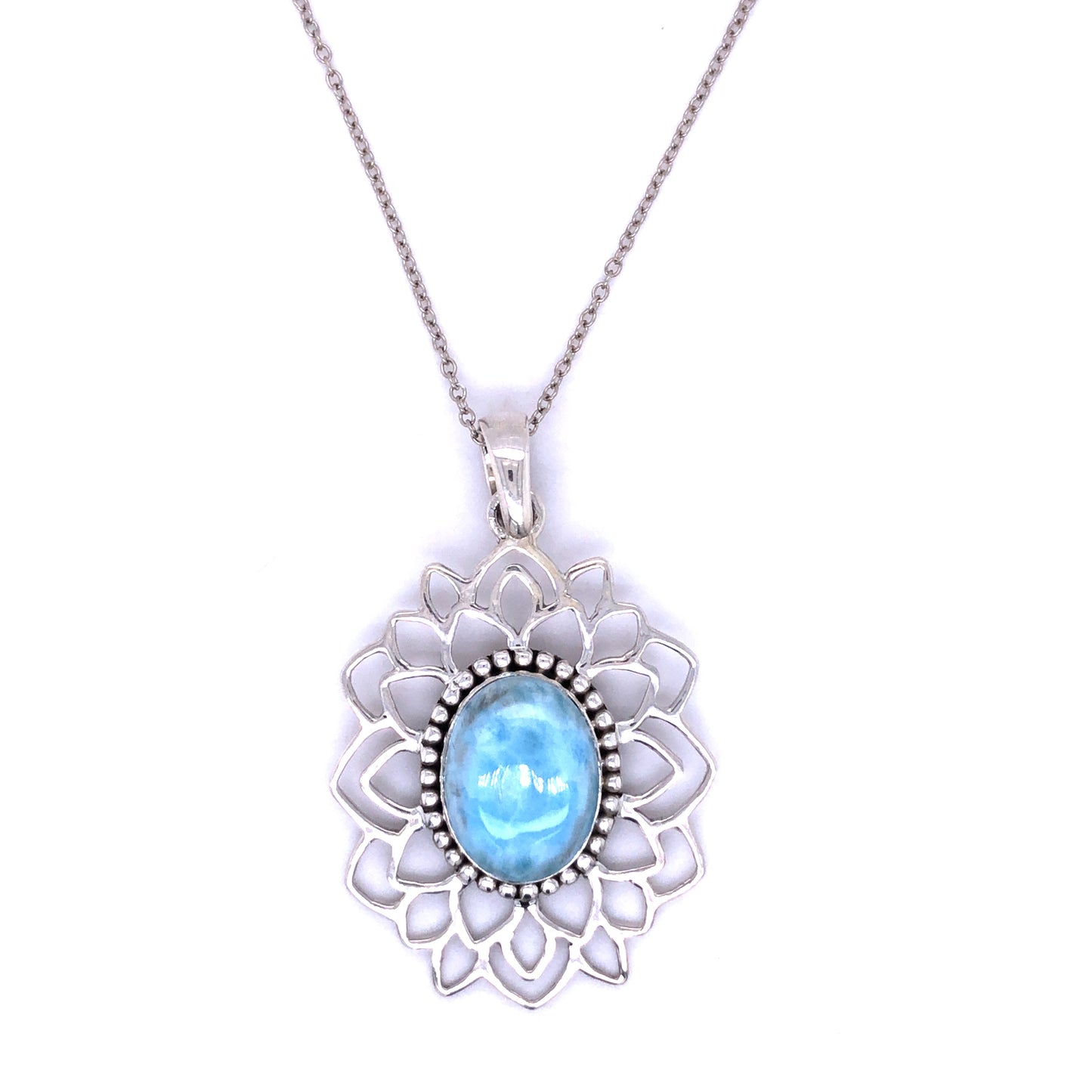 925 Sterling Silver Larimar Pendant With 18+2 Inches Chain