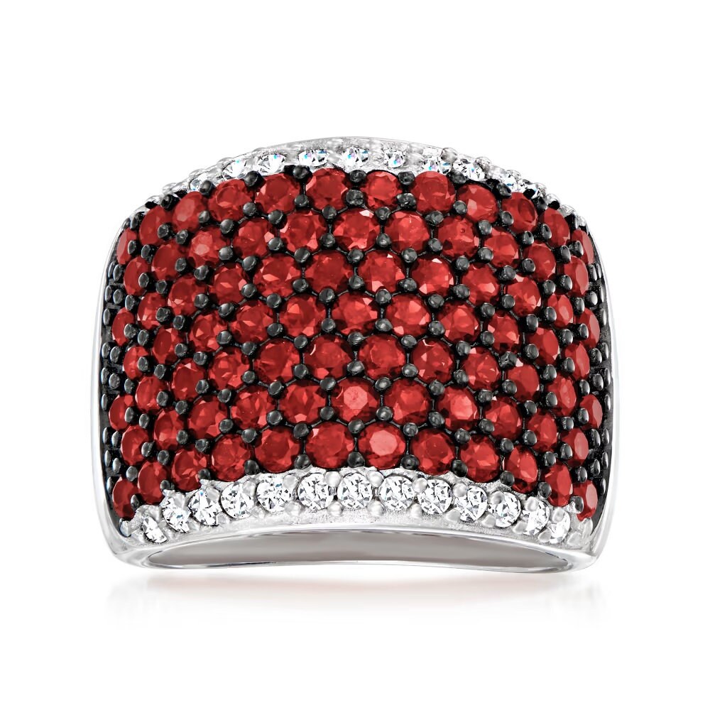 925 Sterling Silver Black Spinel and White Topaz Gemstone Band Ring