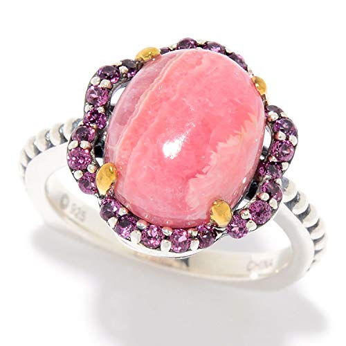 925 Sterling Silver Rhodochrosite and Rhodolite Garnet Gemstone Solitaire Rings
