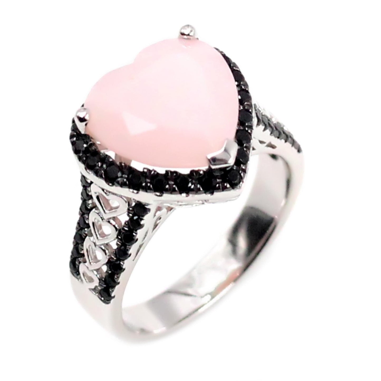 925 Sterling Silver Pink Opal Gemstone " Heart " Ring