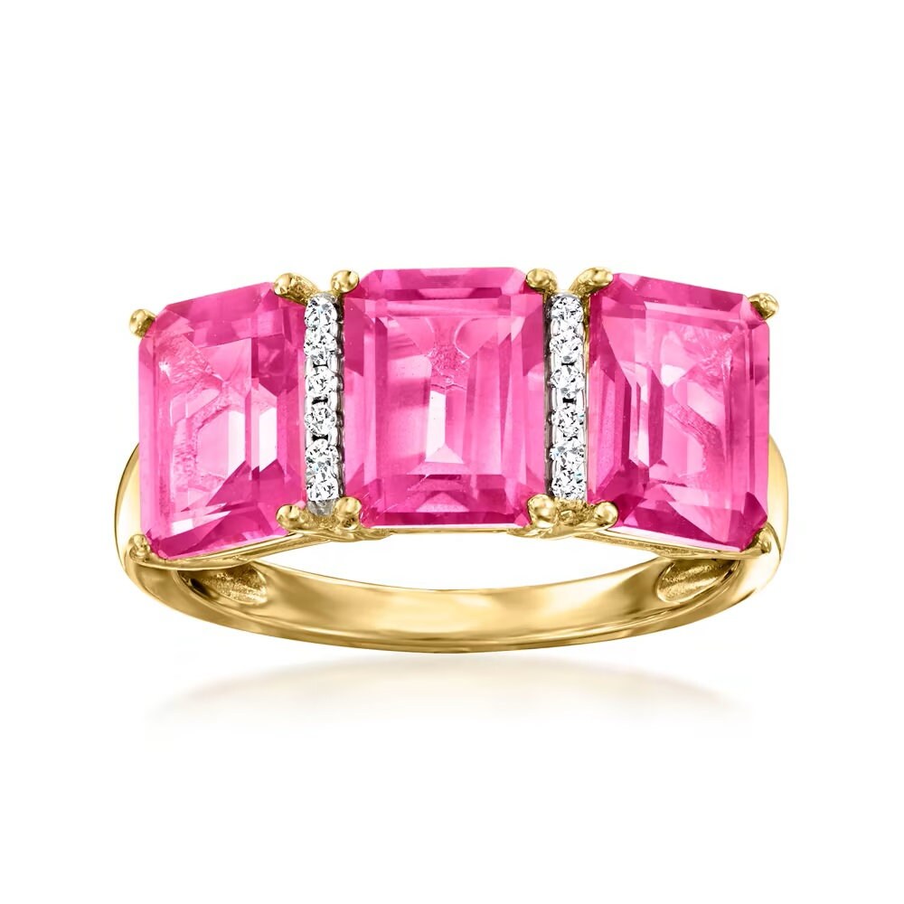 18k Yellow Gold Over Sterling Silver Pink Topaz and White Topaz 3-Stone Ring