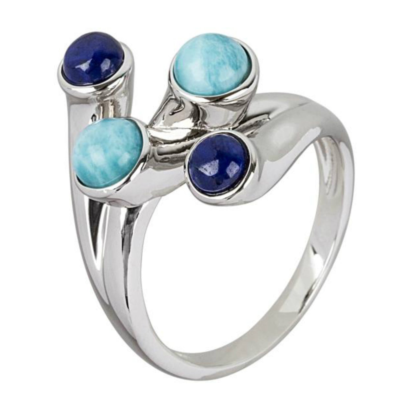 925 Sterling Silver Larimar and Lapis Lazuli Gemstone Ring