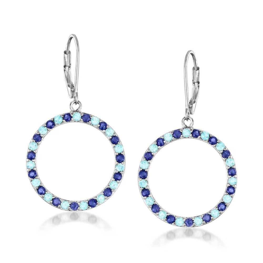 925 Sterling Silver Blue Sapphire and Swiss Blue Topaz Gemstone, Dangle And Drop Earrings