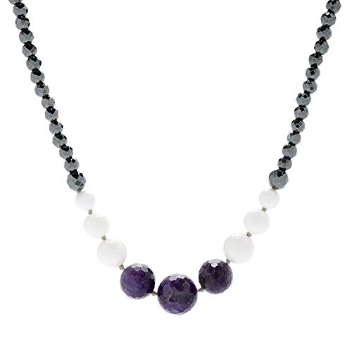 Pinctore Amethyst Hematite, White Agate & Gemstone Bead Necklace 42"