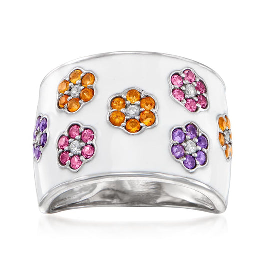 925 Sterling Silver Multi Gemstone Band Rings