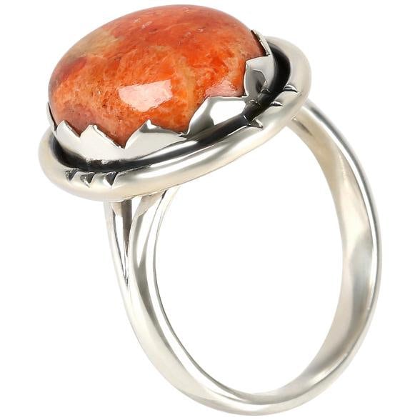 Sterling Silver Orange Mohave Turquoise Gemstone Solitaire Boho Ring For Womens