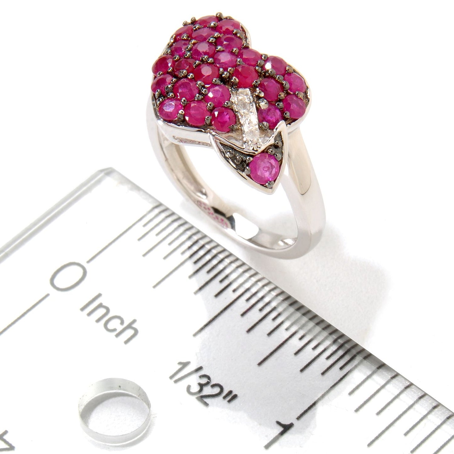Pinctore Platinum o/Silver 1.67ctw Ruby Diamond Heart & Arrow Ring, Size 7