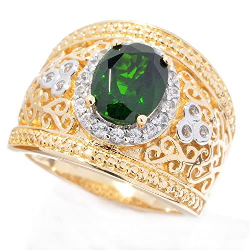 925 Sterling Silver Chrome Diopside and  White Zircon Gemstone Band Ring