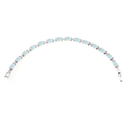 925 Sterling Silver Milky Aquamarine Gemstone Tennis Bracelet
