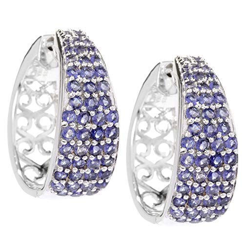 Pinctore Sterling Silver 2.4ctw Iolite Clicker Back Hoop Earrings 1'L