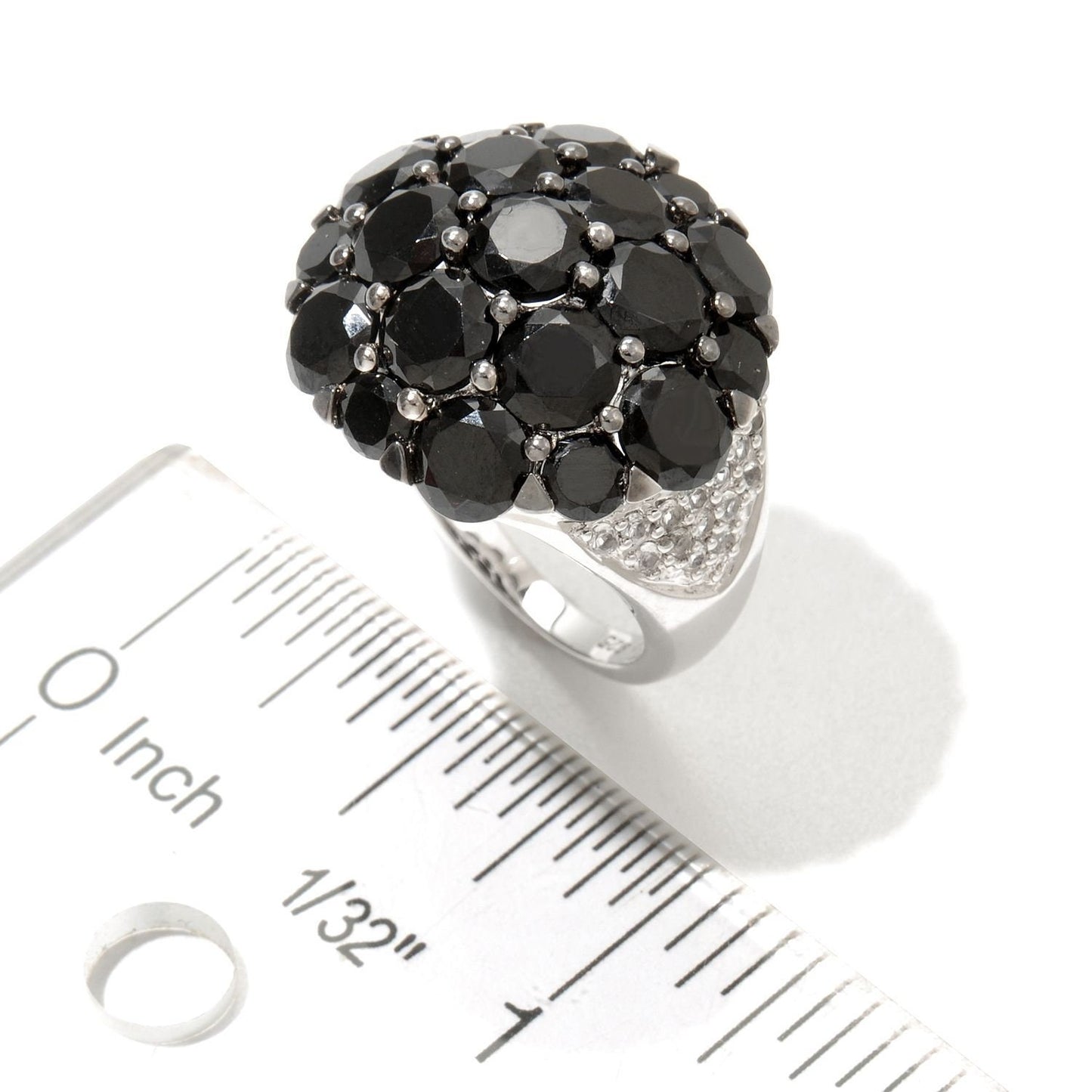 925 Sterling Silver Black Spinel and White Topaz Gemstone Cluster Rings